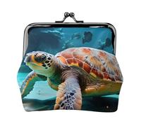 Porte-monnaie compact imprimé tortue de mer avec serrure à baiser mignon mini pochette pour pièces de monnaie cartes portefeuille