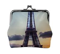 Porte-monnaie compact imprimé Tour Eiffel 11,5 x 10,5 cm Joli mini portefeuille avec fermeture à baiser pochette étanche