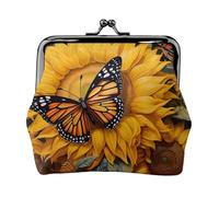Porte-monnaie compact imprimé tournesol papillon 11,5 x 10,5 cm mignon mini portefeuille avec fermeture à baiser pochette étanche