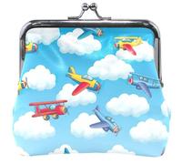 Porte-monnaie cool en cuir pour femme avec verrou de baiser coloré dessin animé avions petit porte-monnaie porte-monnaie 11,5 cm x 10,5 cm