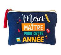 mayddle Porte-monnaie coton STC Merci MAÎTRE 8,5×12 cm Bleu