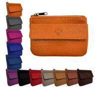 Porte Monnaie Cuir Homme/Femme pour Billets, Carte, Monnaie et clé, 2 Fermetures, Compact, en Plusieurs Couleur (Orange)-LOLUNA®