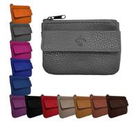 Porte Monnaie Cuir Homme/Femme pour Billets, Carte, Monnaie et clé, 2 Fermetures, Compact, en Plusieurs Couleur (Gris)-LOLUNA®