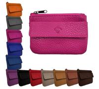Porte Monnaie Cuir Homme/Femme pour Billets, Carte, Monnaie et clé, 2 Fermetures, Compact, en Plusieurs Couleur (Fuchsia)-LOLUNA®