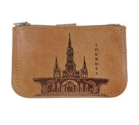 Porte Monnaie de Lourdes en Cuir véritable avec Un Zip - Porte-Monnaie - Culte Chrétien en Cuir