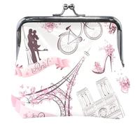 Porte-monnaie de voyage romantique en cuir rose personnalisé pour hommes et femmes avec verrou de baiser rose petit porte-monnaie pour pièces de monnaie, Rose Romantique Voyage Paris, OneSize