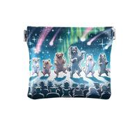 Porte-monnaie doré en forme de croissant de Ramadan avec fermeture à bouton-pression en matériau recyclé pour femme, chiens dansants aurores boréales, one size, Chiens dansants aurores boréales