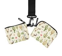 Porte-monnaie double avec fermeture éclair et dragonne | Lot de 2 plats fins avec porte-clés, courses, motif crâne du sud-ouest cactus