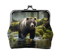 Porte-monnaie double face pour femme, petit porte-cartes en cuir synthétique avec ours marron