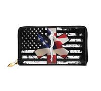 Porte-Monnaie Drapeau Américain EMS Étoile De Vie EMT Cuir Portefeuille Fermeture Éclair Porte-Feuille en Cuire Original Retro Bourse Pochette pour Prof, Femme, Homme