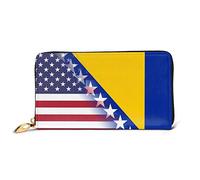 Porte-Monnaie Drapeau Américain Et Drapeau Bosniaque Coin Purse Wallet Imprimé Porte-Feuille en Cuire Original Retro Portefeuille Femme pour Ami, Garcon, Mère