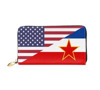 Porte-Monnaie Drapeau De L'Amitié Entre L'Amérique Et La Yougoslavie Femme Pouch Bourse Original Retro Cuir Portefeuille Souple Portefeuille Femme pour Femme, Homme, Garcon