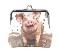 Porte-monnaie drôle singe bananes fermoir pochette portefeuille sacs clés pochette portable change portefeuille organisateurs, mignon cochon souriant boue cochon, one size, Cochon de boue souriant