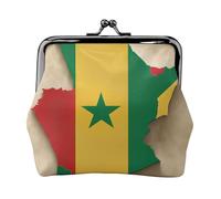 Porte-monnaie élégant et unique avec motif carte du Sénégal avec imprimé étoiles vertes et fermeture à glissière étanche pour pièces de monnaie
