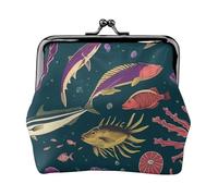 Porte-monnaie élégant et unique avec verrou de baiser étanche pour pièces de monnaie Motif poissons sous-marins