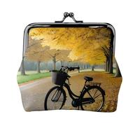 Porte-monnaie élégant et unique avec verrou de baiser imperméable pour pièces de monnaie Motif arbre d'automne avec vieux vélo
