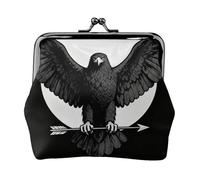 Porte-monnaie en cuir avec ailes d'aigle noires pour femme, petit portefeuille avec verrou de baiser, mini porte-cartes pour clés, rouge à lèvres, joli porte-monnaie pour voyage