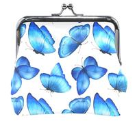 Porte-monnaie en cuir avec ailes de papillons bleus et pochettes personnalisables avec boucle mignonne et serrure à baiser pour filles, Ailes de papillons bleues blanches, Classique