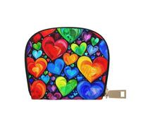 Porte-monnaie en cuir avec fermeture éclair et motif cœurs arc-en-ciel pour homme et femme, joli porte-monnaie, blanc, taille unique