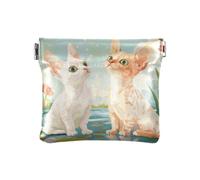 Porte-monnaie en cuir avec fermoir pour femme, motif Devon Rex, chats, rivière, 1 taille, imprimé art, Dessin animé Devon Rex Cats River, 1 size, Impression artistique