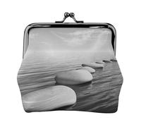 Porte-monnaie en cuir avec impression d'images et pierres zen grises pour homme et femme