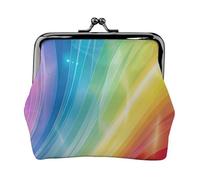 Porte-monnaie en cuir avec imprimé arc-en-ciel et rayures colorées pour femmes et filles - Mini pochette portefeuille avec serrure à baiser - Joli portefeuille en cuir, Noir , Taille unique, Pochette