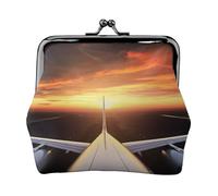 Porte-monnaie en cuir avec imprimé avion coucher de soleil pour femmes et filles - Mini pochette portefeuille avec serrure à baiser - Joli portefeuille en cuir, Noir , Taille unique, Pochette à
