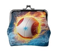 Porte-monnaie en cuir avec imprimé ballon de volleyball et feu de glace pour femmes et filles - Mini pochette portefeuille avec verrou à baiser - Joli portefeuille en cuir, Noir , Taille unique