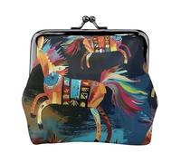 Porte-monnaie en cuir avec imprimé chevaux marron pour femmes et filles - Mini pochette portefeuille avec serrure à baiser - Joli portefeuille en cuir, Noir , Taille unique, Pochette à monnaie