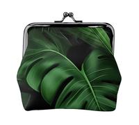 Porte-monnaie en cuir avec imprimé feuille de bananier vert pour femmes et filles - Mini pochette portefeuille avec fermeture à baiser - Joli portefeuille en cuir, Noir , Taille unique, Pochette à