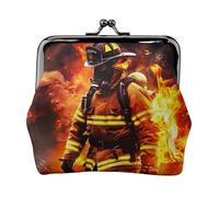 Porte-monnaie en cuir avec imprimé flammes de pompier pour femmes et filles - Mini pochette portefeuille avec verrou à baiser - Joli portefeuille en cuir, Noir , Taille unique, Pochette à monnaie