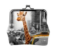 Porte-monnaie en cuir avec imprimé girafe à New York, porte-monnaie portable en fibre de cuir pour femme, Noir , Taille unique, Pochette à monnaie