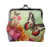 Porte-monnaie en cuir avec imprimé papillon bleu et fleurs pour femmes et filles - Mini pochette portefeuille avec fermeture à baiser - Joli portefeuille en cuir, Noir , Taille unique, Pochette à