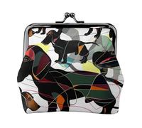 Porte-monnaie en cuir avec imprimé teckel noir pour femmes et filles - Mini pochette portefeuille avec verrou à baiser - Joli portefeuille en cuir, Noir , Taille unique, Pochette à monnaie