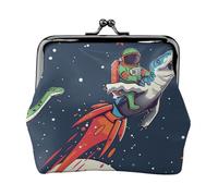 Porte-monnaie en cuir avec motif astronaute amusant et mignon avec imprimé de fusée dinosaure pour femmes et filles - Mini pochette portefeuille avec verrou à baiser, Noir , Taille unique, Pochette à