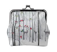 Porte-monnaie en cuir avec motif cerf des neiges et oiseau brique d'arbre - Portefeuille compact à main pour femme