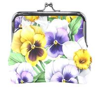 Porte-monnaie en cuir avec motif floral et pensées aux couleurs vives pour femmes et filles, Pensées colorées et florales jonquilles, Classique