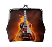 Porte-monnaie en cuir avec motif guitare rock brûlant pour femmes et filles - Mini pochette portefeuille avec verrou à baiser - Joli portefeuille en cuir, Noir , Taille unique, Pochette à monnaie