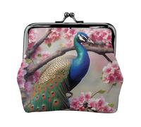 Porte-monnaie en cuir avec motif paon sur arbre floral pour femmes et filles - Mini pochette portefeuille avec verrou à baiser - Joli portefeuille en cuir, Noir , Taille unique, Pochette à monnaie