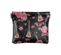 Porte-monnaie en cuir avec motif roses gothiques avec guitare pour femme - Porte-cartes pratique pour filles et femmes, Roses gothiques avec guitare, decoration