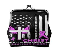 Porte-Monnaie en Cuir avec Ruban de Sensibilisation au Cancer du Sein « All Things Strong Christ », Pochette compacte, Porte-Cartes, Portefeuille pour Femme, Usage Quotidien, Cadeau de Voyage.