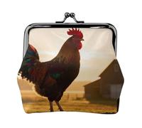 Porte-monnaie en cuir avec silhouette de ferme en forme de coq pour femme, petit portefeuille avec verrou de baiser, mini porte-cartes pour clés, rouge à lèvres, joli porte-monnaie pour voyage