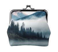 Porte-monnaie en cuir avec verrou de baiser - Mini pochette à monnaie - Paysage des montagnes brumeuses - Portefeuille en cuir pour femme