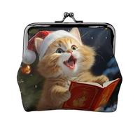 Porte-monnaie en cuir avec verrou de baiser, pochette à monnaie en forme de chat mignon, chants de Noël, porte-monnaie pour femme
