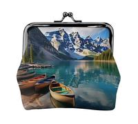 Porte-monnaie en cuir avec verrou Kiss Lock Mini porte-monnaie Moraine Lake Canoës Portefeuille pour femme