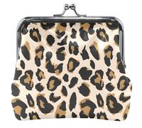 Porte-monnaie en cuir beige léopard sauvage pour homme et femme avec boucle de verrouillage, Beige léopard sauvage, OneSize