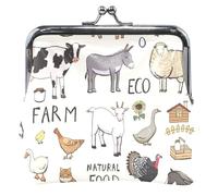 Porte-monnaie en cuir beige pour femme avec boucle de verrouillage, Adorable animal de la ferme beige, Classique