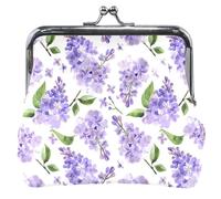Porte-monnaie en cuir blanc avec boucle de verrouillage pour homme et femme Motif fleurs de lilas, Lilas Blooms Blanc, OneSize