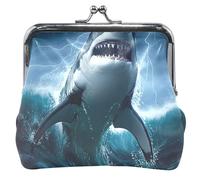 Porte-monnaie en cuir blanc avec boucle et verrou pour femme Motif requin orageux et vagues, White Shark Stormy Ocean Waves, Classique