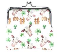Porte-monnaie en cuir blanc avec motif tête de vache aquarelle pour femme avec boucle mignonne et serrure à baiser pour filles